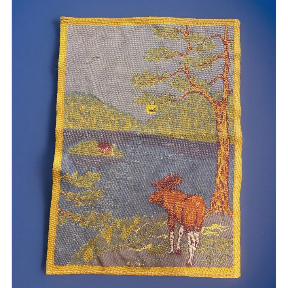 RARE Vgt Ekelund Sweden Master Weavers  Tea Towel Moose Lake Cabin Print 19x26”